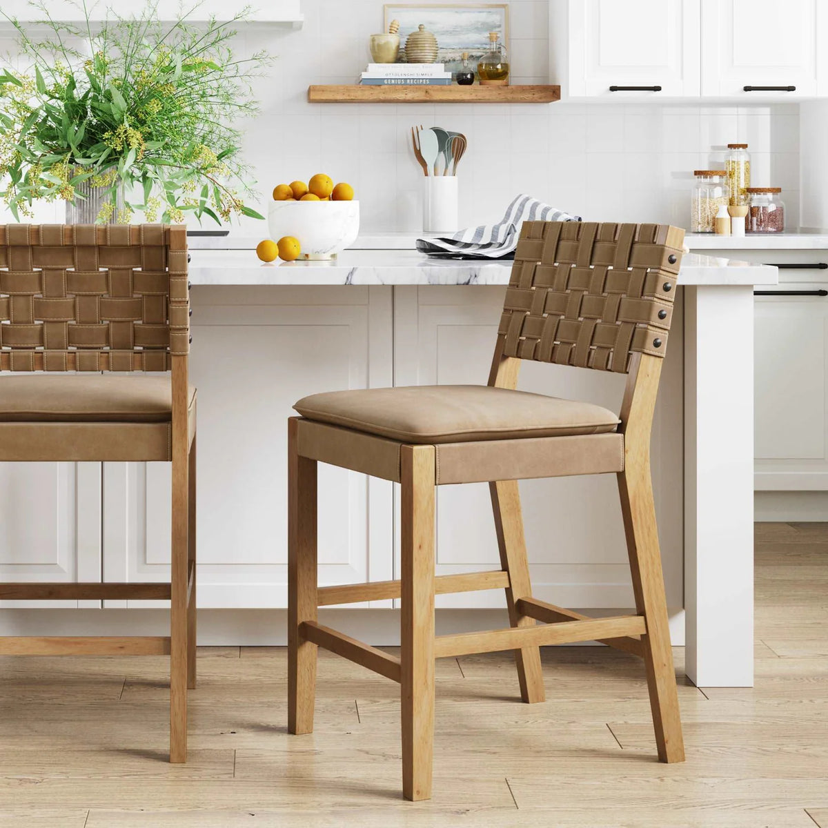 Faux Leather Woven Counter Height Bar Stool Brown – Salvage & Co Indy