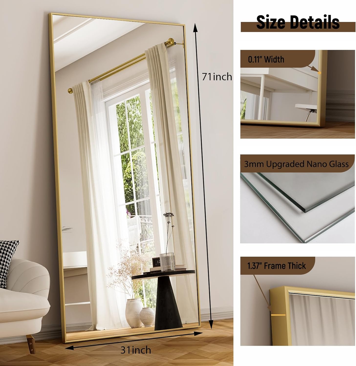 71"x31" Full Length Mirror Extra Large Hanging