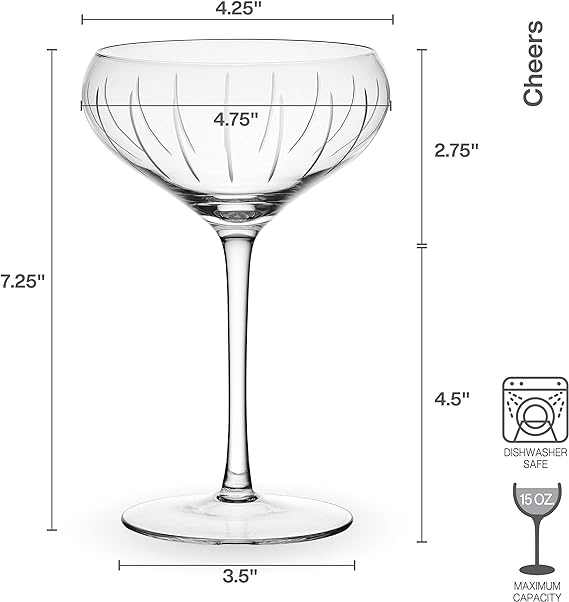 Cheers Coupe Cocktail Champagne Glasses, Set of 4, Clear