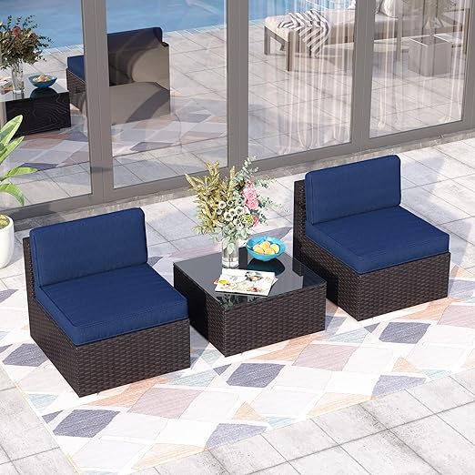 Outdoor Sectional Furniture 3 Piece Patio Sofa Set LowBack Rattan Wic