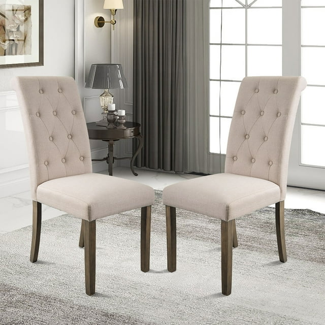 Aristocratic Style Solid Wood Tufted Dining Chair,Beige