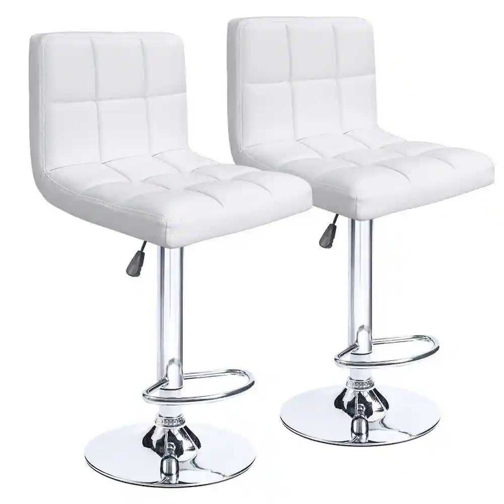 Bar Stools Adjustable Armless Swivel PU Leather Barstools Set of 2 - White