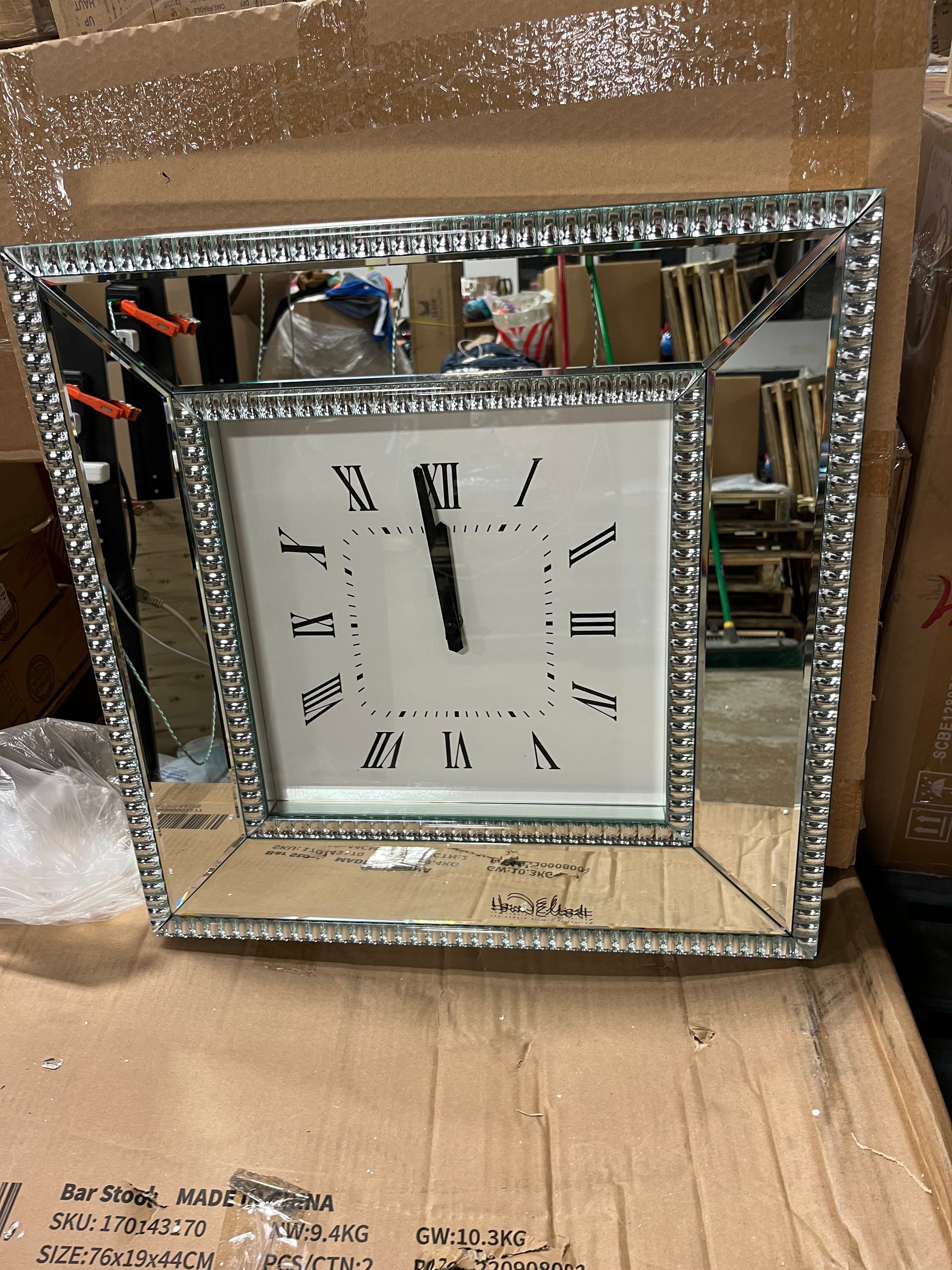 Mirrored Square Frame Decorative Wall Clock