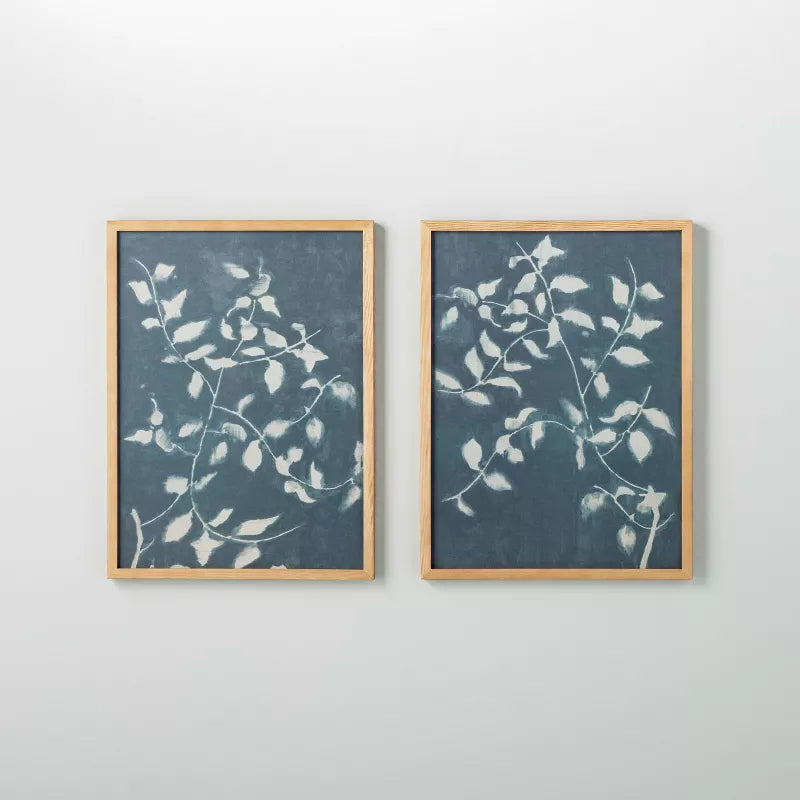 (Set of 2) Honeysuckle Print Framed Wall Art Blue