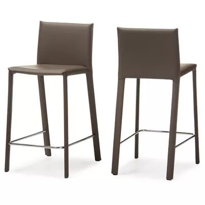 Set of 2 Crawford Modern and Contemporary Leather Upholstered Counter Height Taupe - Baxton Studio