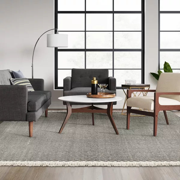 Chevron Woven Area Rug Black/White Salvage & Co Indy