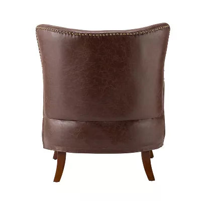 Germano Brown Vegan Leather Wingback Armchair with Wooden Legs