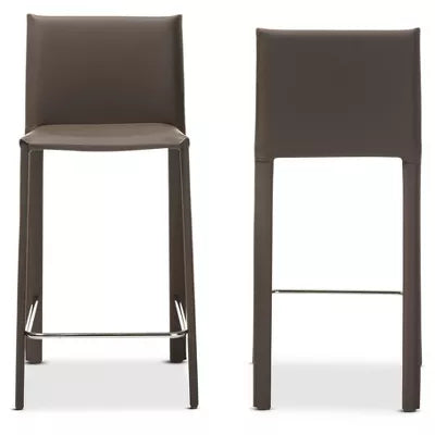 Set of 2 Crawford Modern and Contemporary Leather Upholstered Counter Height Taupe - Baxton Studio