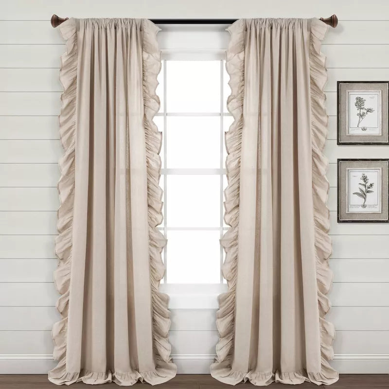 Linen Ruffle Window Curtain Panels Light