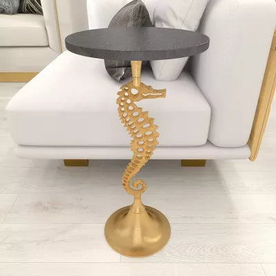 Coastal Seahorse Accent Table Gold