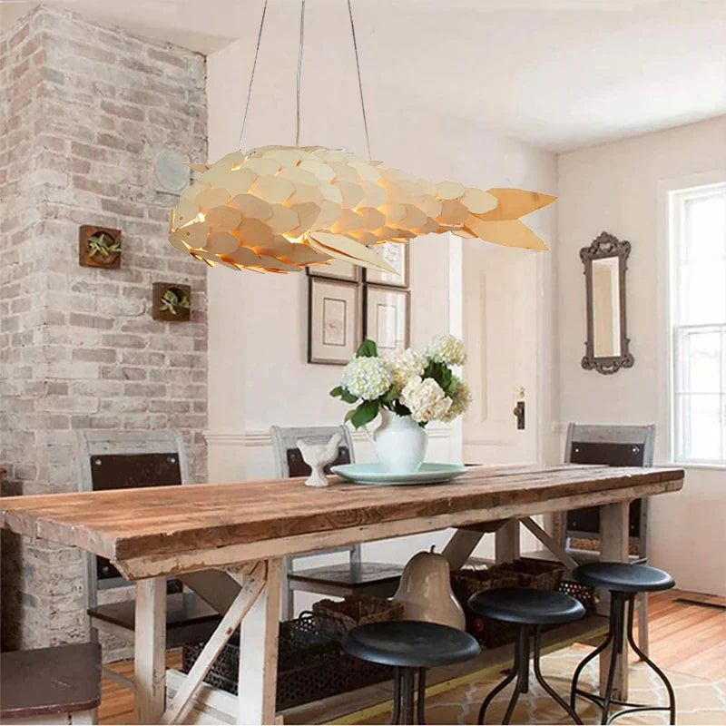 Large Fish Shape Ceiling Lamp Creative Solid Wood Carp Restaurant Home ...
