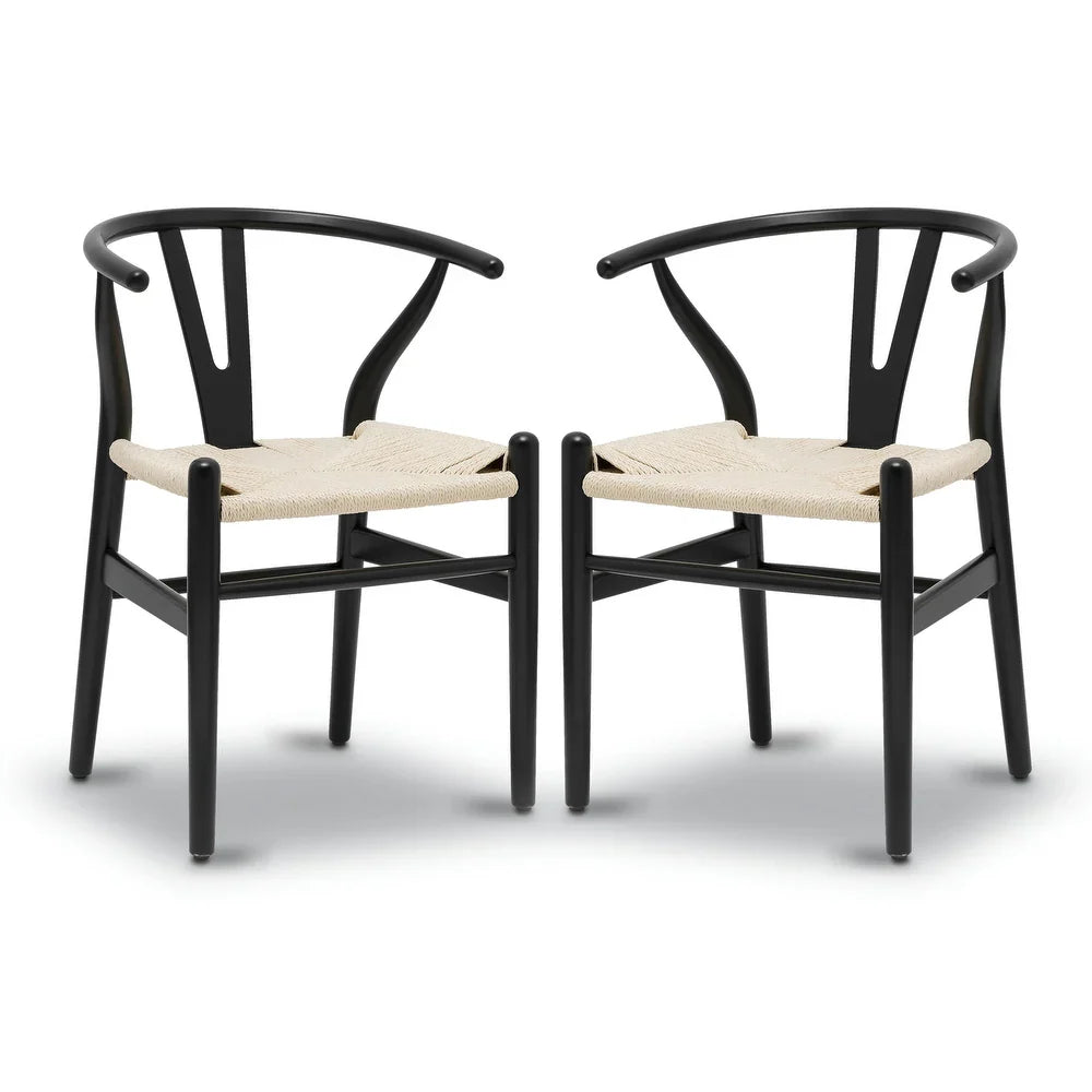 SET OF 2 Poly and Bark  Weave Chairs - Solid Wood Frame, Black