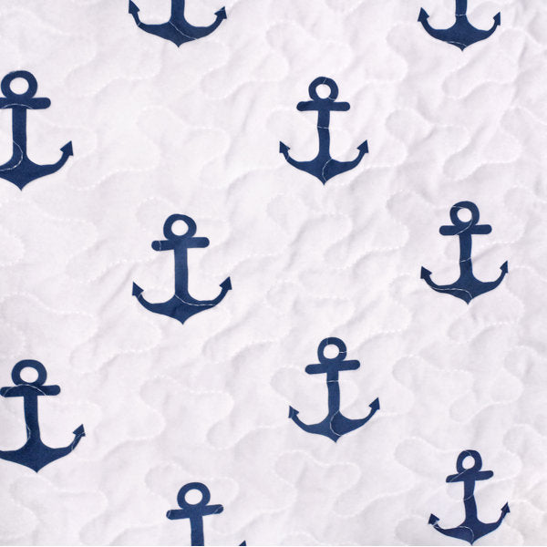 Queen Quilt + 2 Standard Shams Navy Sconset Nautical Anchor Stripe Reversible Quilt Set