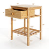 Set of 2 Bamboo End Tables with Drawer and Open Shelf