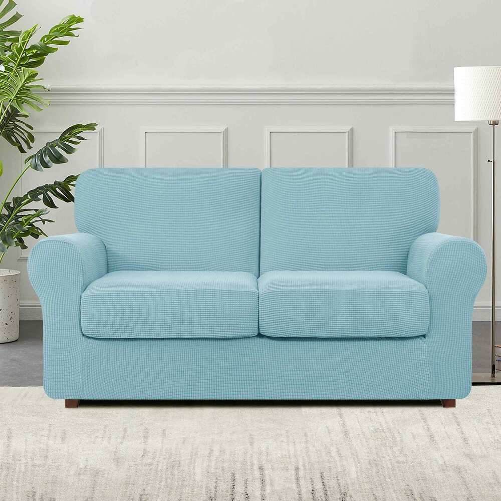 5-Piece Stretch Loveseat Slipcover Sets with 2 Backrest Cushion Covers and 2 Seat Cushion Covers - Light Blue