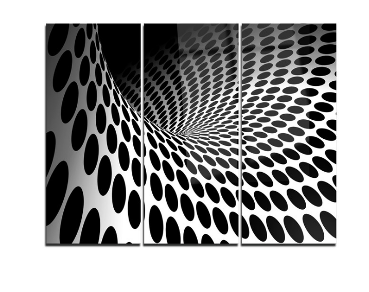 "Waves and Circles Black & White" Metal Wall Art, 3 Panels, 36"x28" KB2439-A4-B3-P2