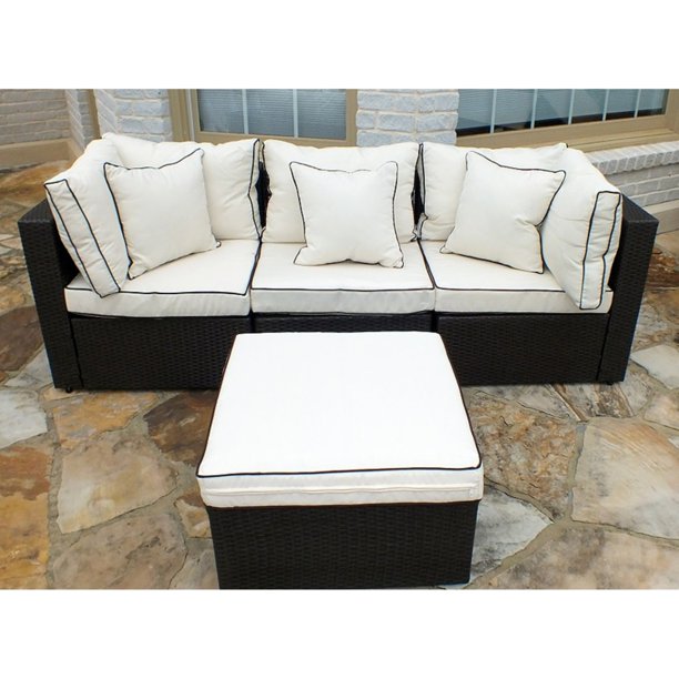 Jj international hampton wicker patio sofa with ottoman new arrivals