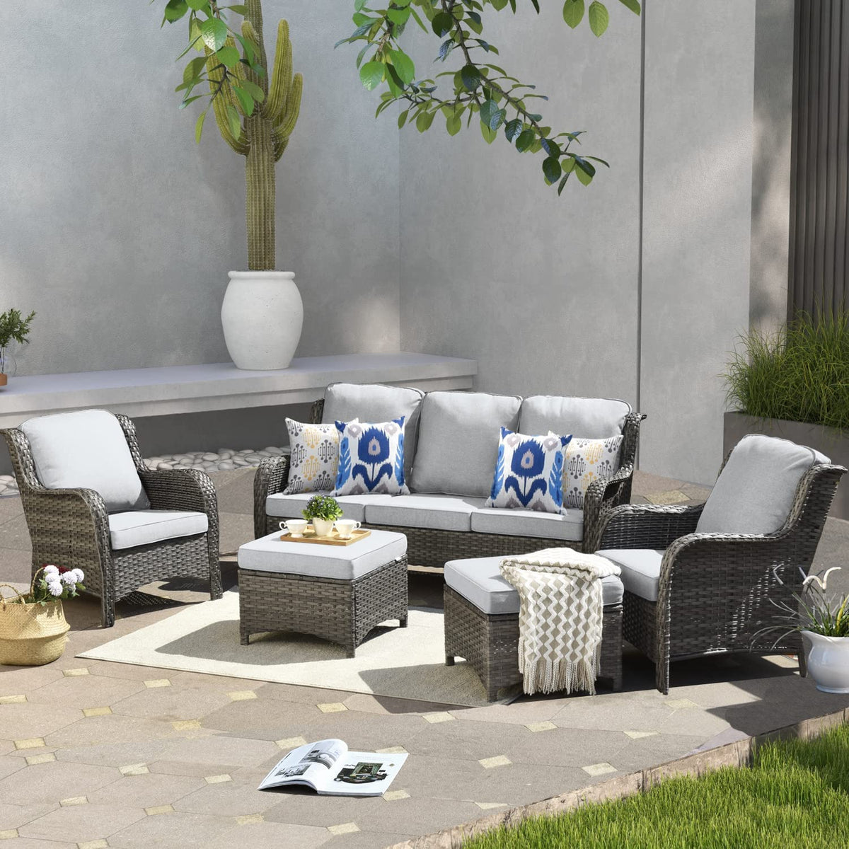 XIZZI Patio Furniture Set Outdoor Conversation Sets The color is gray