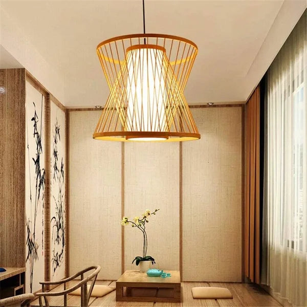 Bamboo Chandelier Wicker Rattan Shade Pendant Light Fixture – Salvage ...