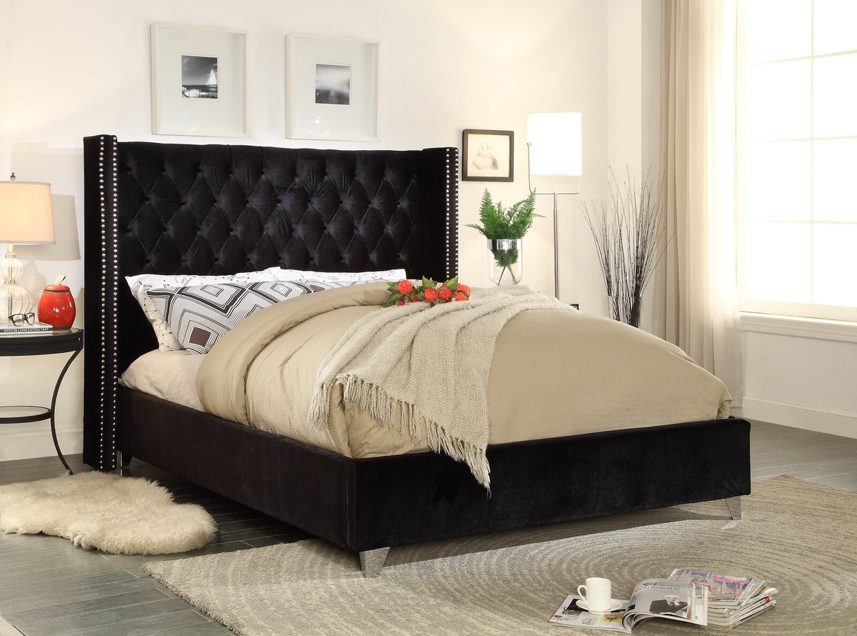Queen Black Jennie Solid Wood Tufted Upholstered Headboard CL187