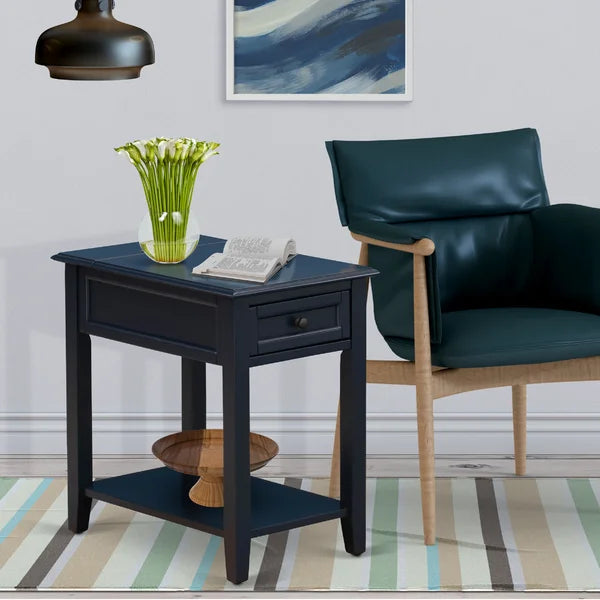 Navy Blue Katon 24'' Tall Solid Wood End Table with Storage and Built