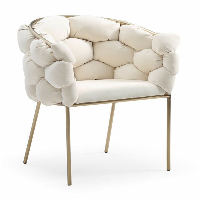 Nahunta Velvet Upholstered Armchair White Brushed Brass K6699