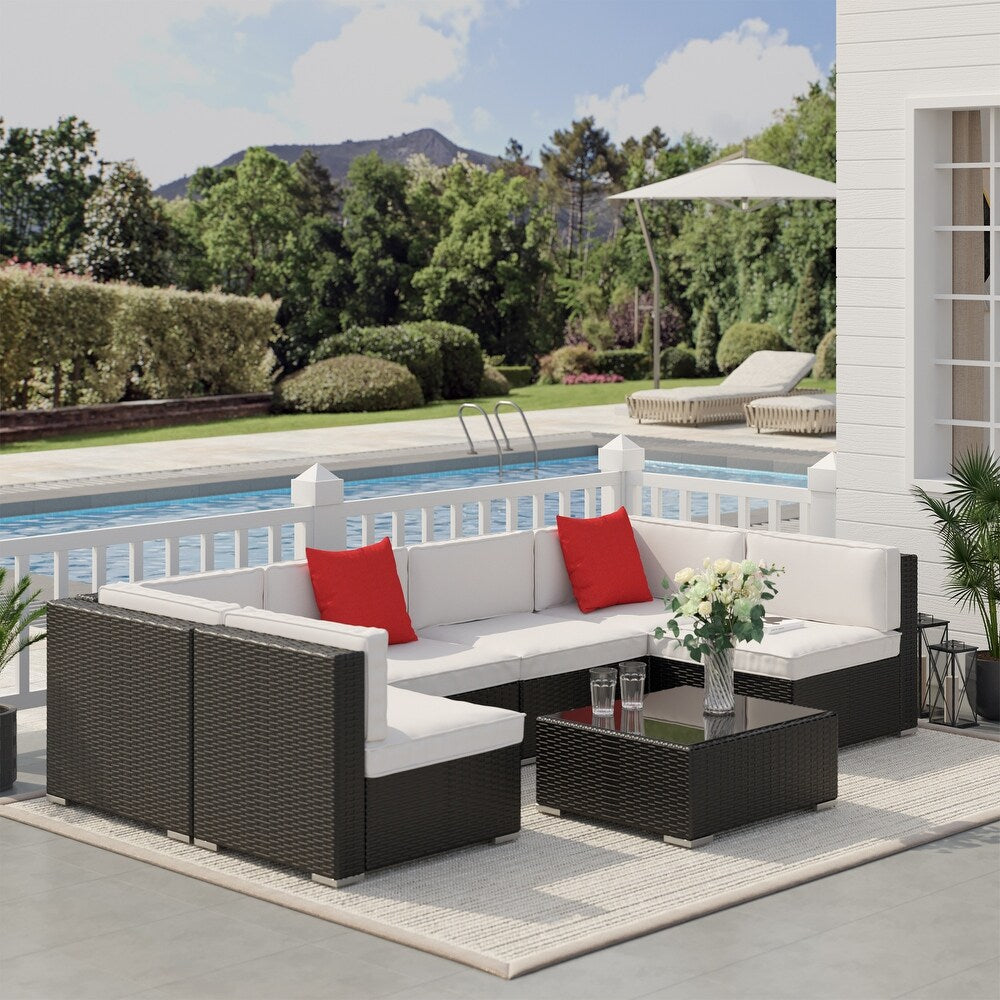 Outsunny 7Piece Outdoor Patio Furniture Set with Modern Rattan Wicker