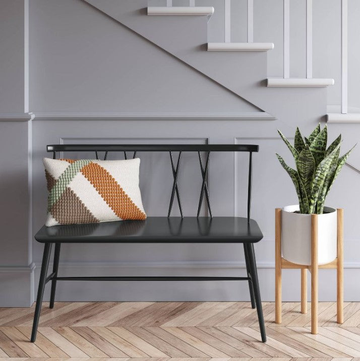 Becket Metal X Back Dining Bench Black Salvage & Co Indy