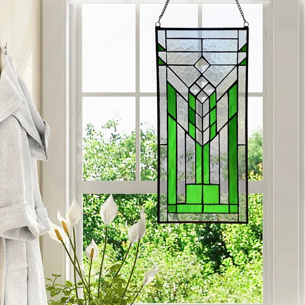 Green Stained Glass Mission Window Panel Salvage & Co Indy