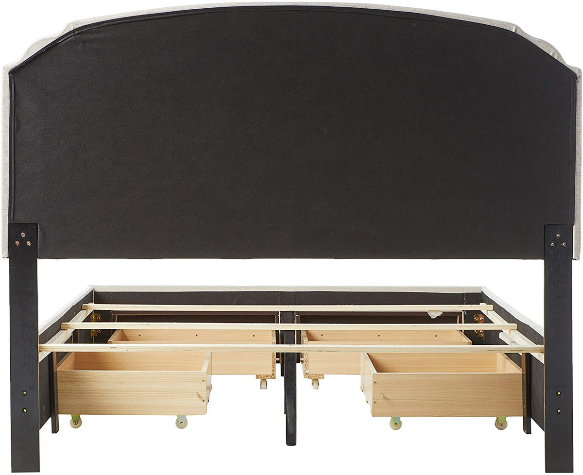 DG Casa Argo Tufted Upholstered Panel Bed Frame with Storage Drawers a