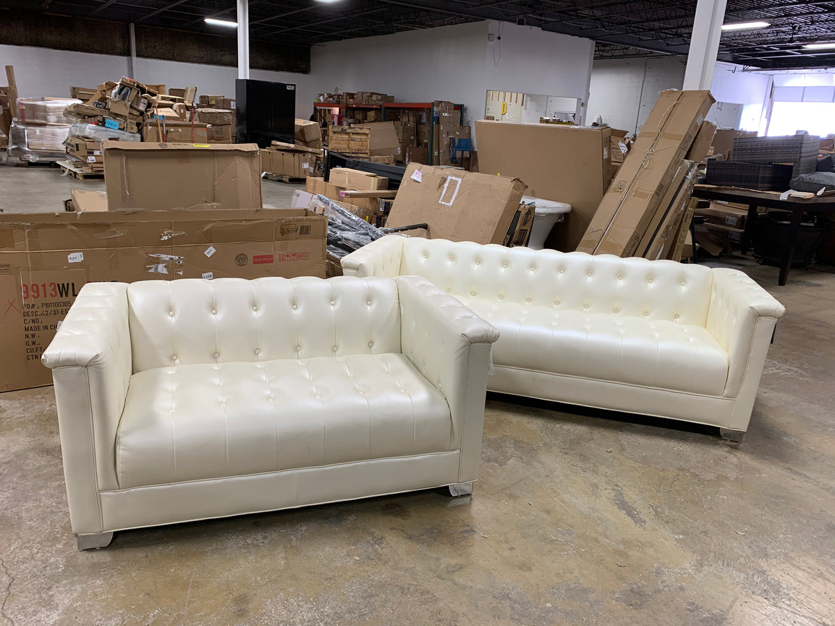 Chaviano Pearl White Tufted Living Room Set Salvage & Co Indy