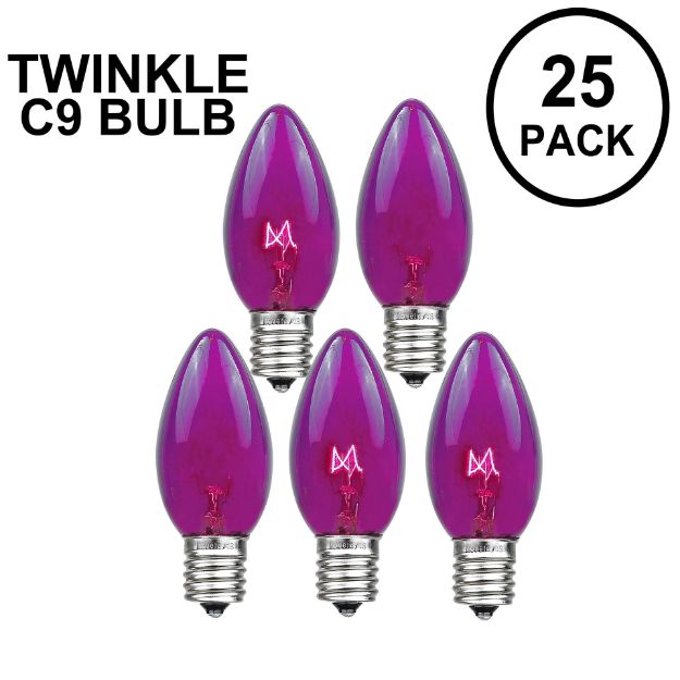 Purple Twinkle C9 Bulbs 7 Watt Replacement Lamps 25 Pack, final cut