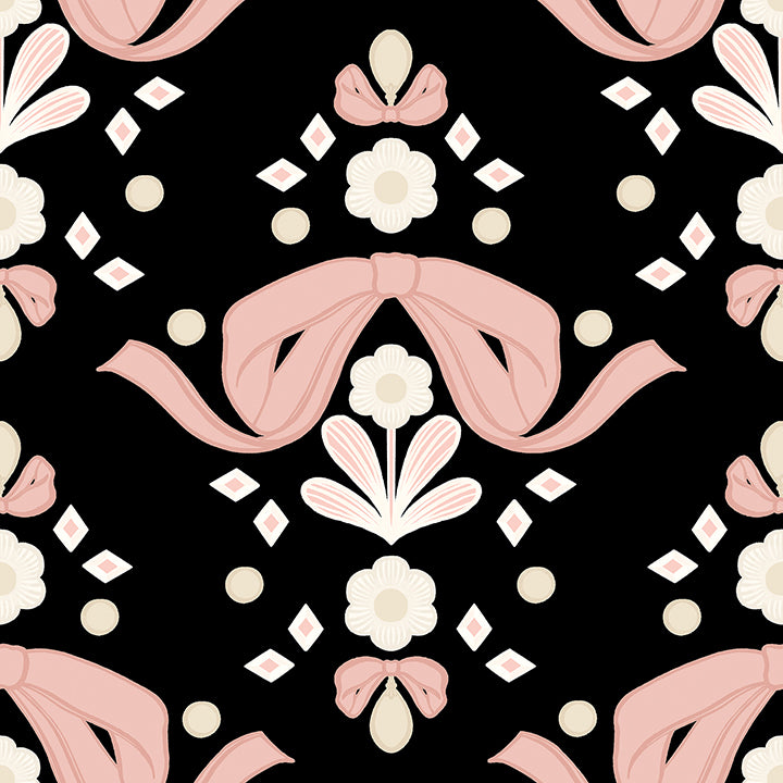 Bow Damask Black Peel and Stick Wallpaper