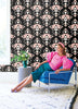 Bow Damask Black Peel and Stick Wallpaper