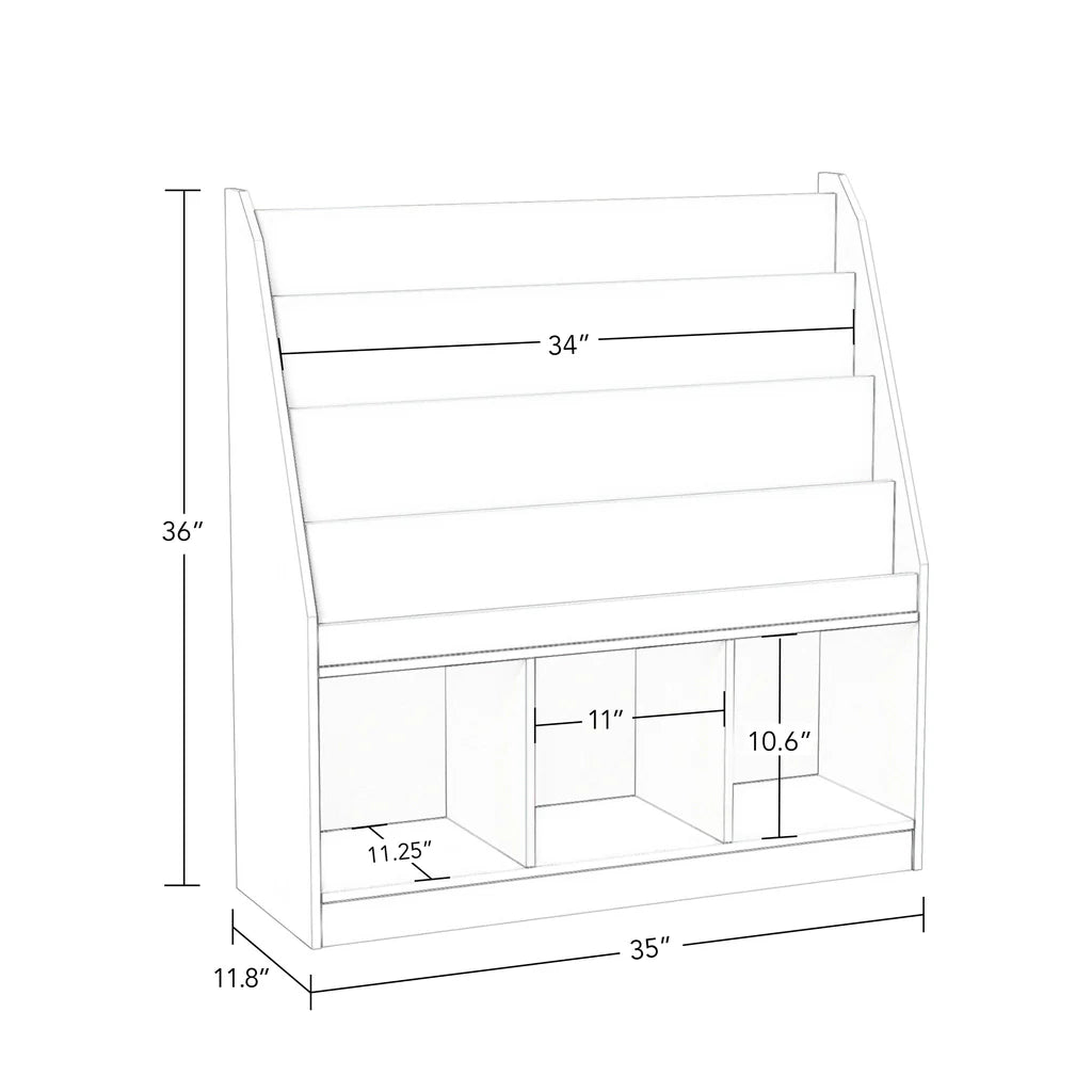 White Kids Bookrack with 3-Cubbies