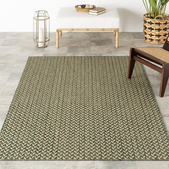 Camryn Herringbone Indoor/Outdoor Area Rug, 8' x 10', Green