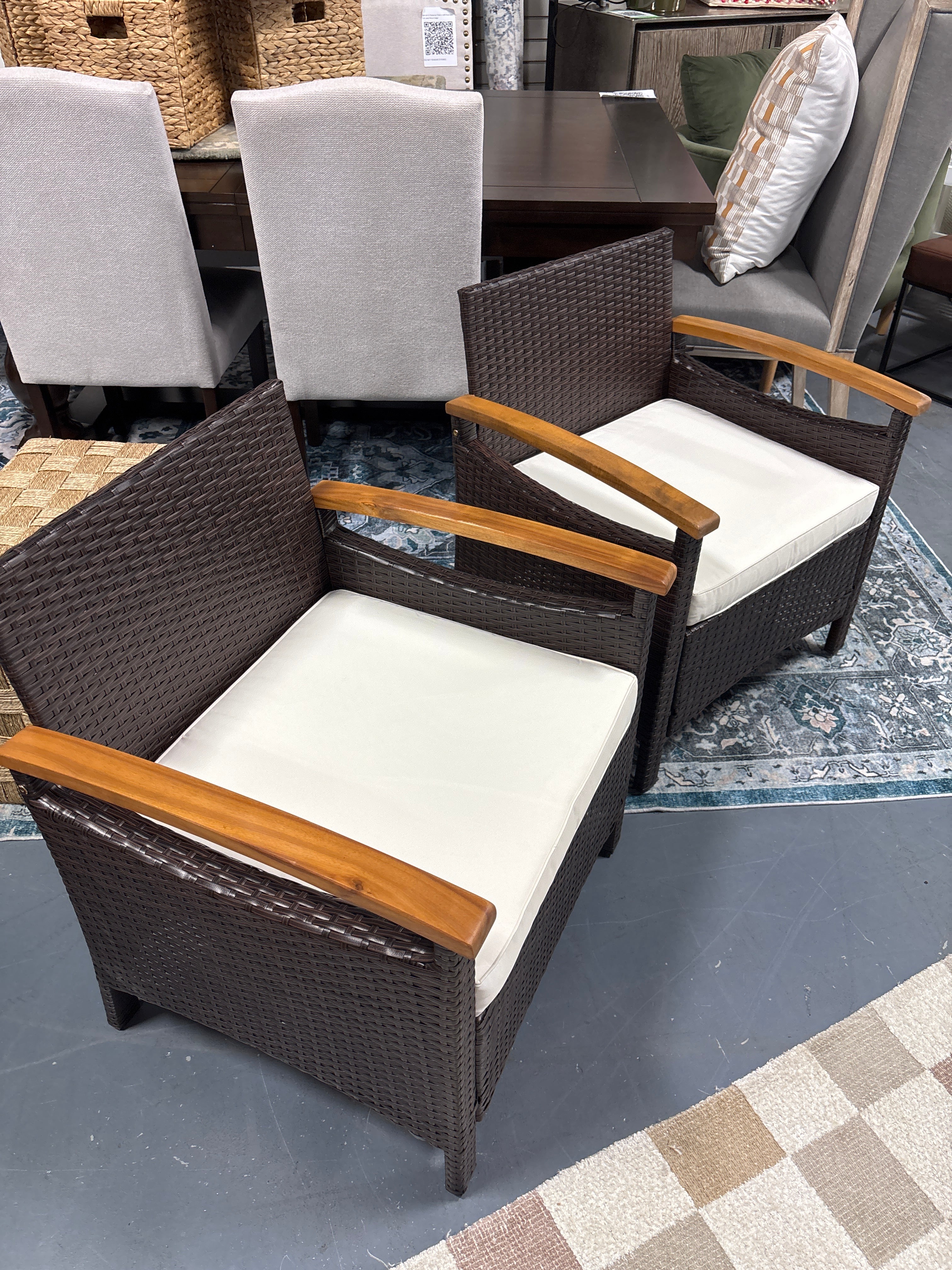 (Set of 2) Outdoor Wicker Conversation Chairs - Off White SHOWROOM ITEM