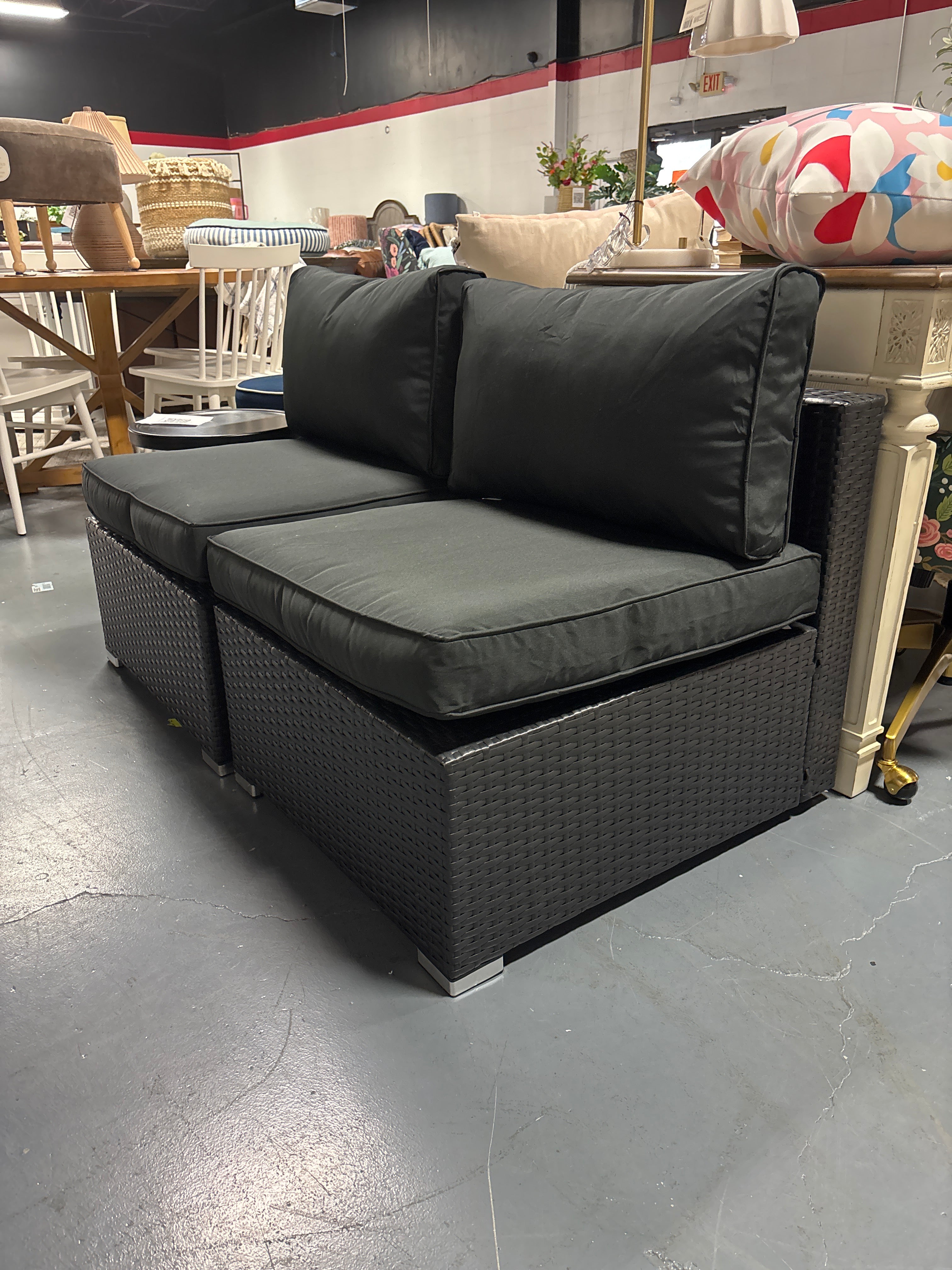 Costway 2pc Patio Rattan Armless Loveseat W/ Cushions - Black Cushion & Base SHOWROOM ITEM