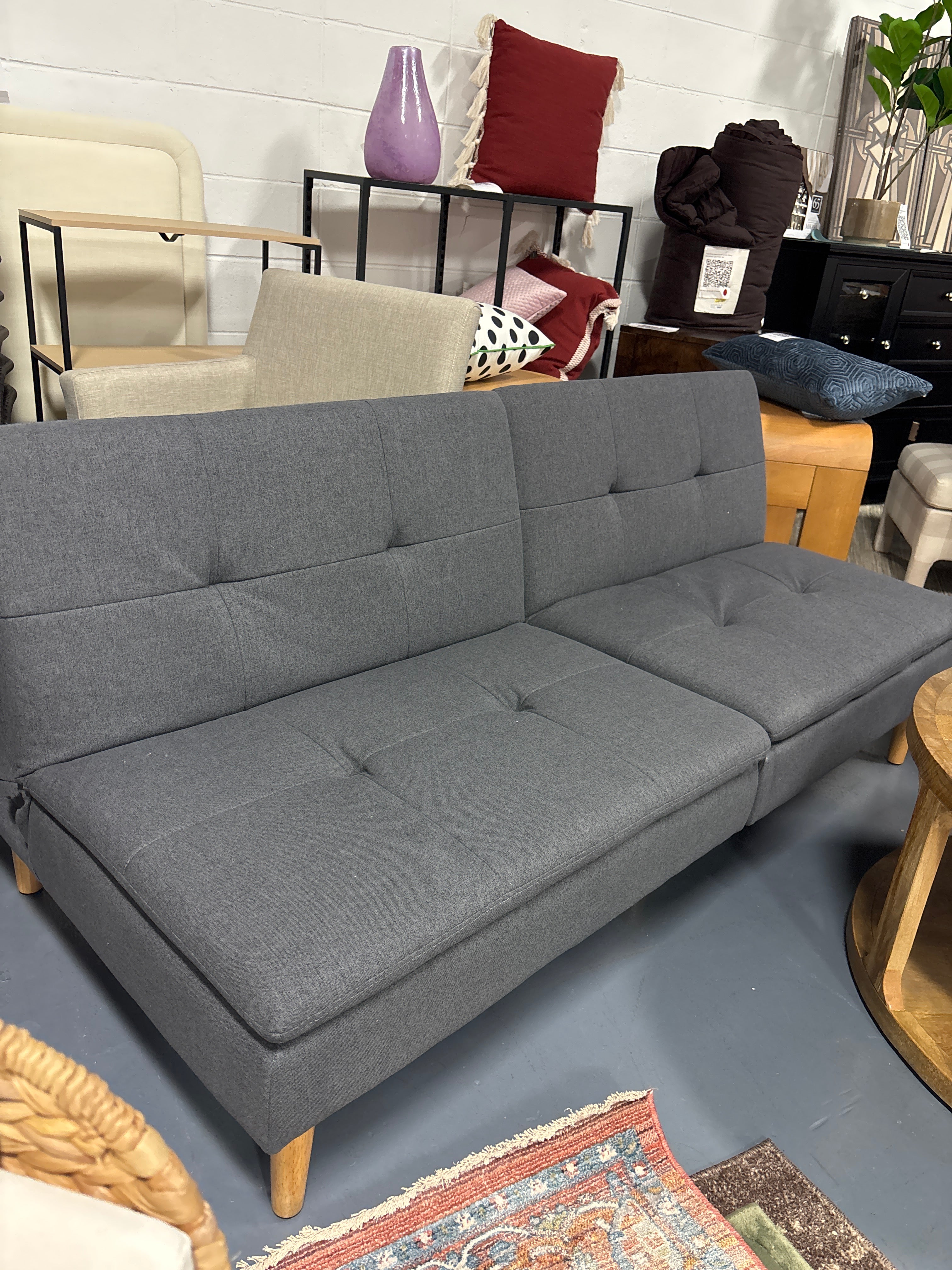 69" Tufted Dorm Futon Sofa - Dark Gray SHOWROOM ITEM