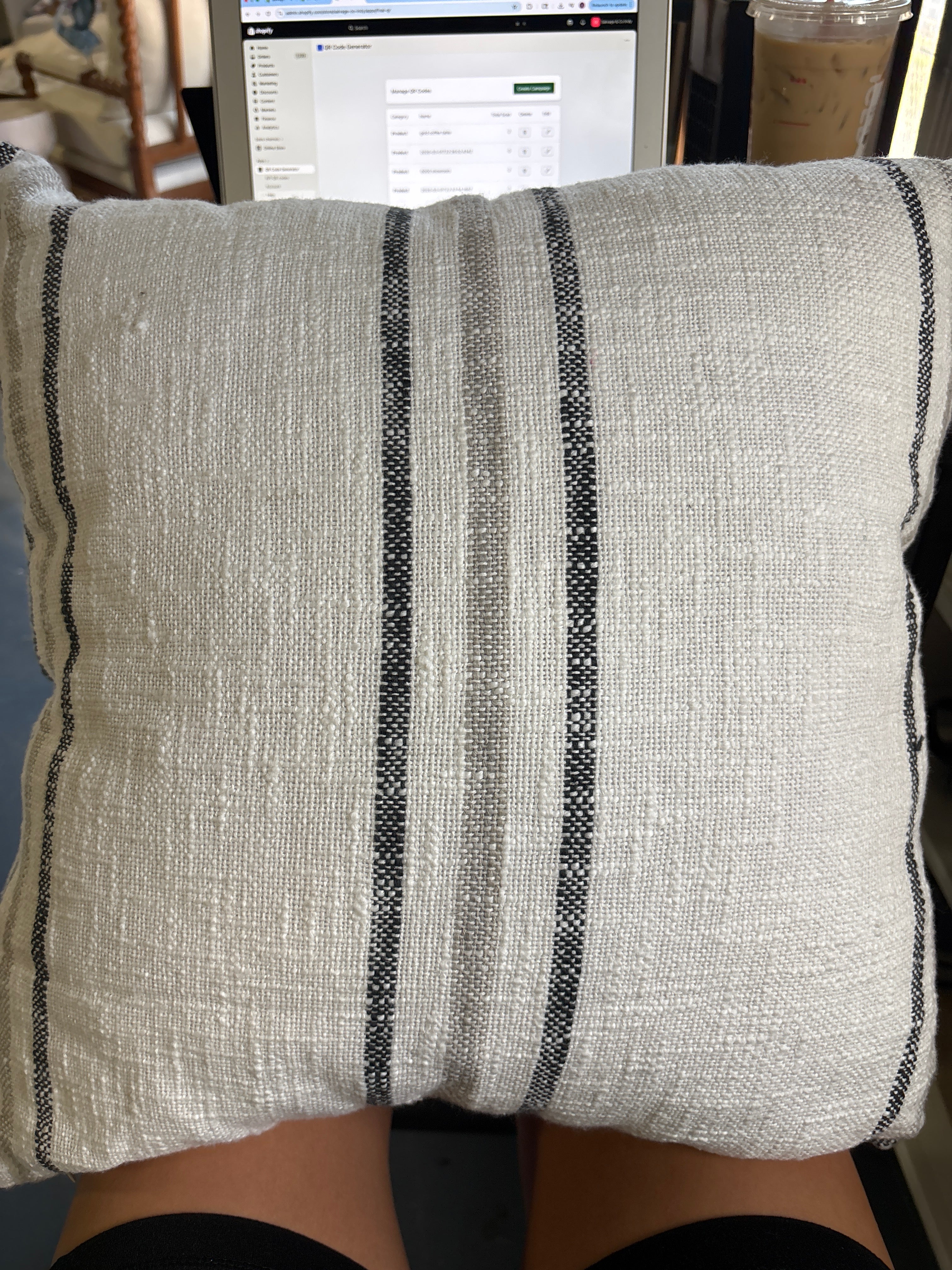 Yarn Dyed Cotton Decor Throw Pillow - Framed Stripe Pattern SHOWROOM ITEM