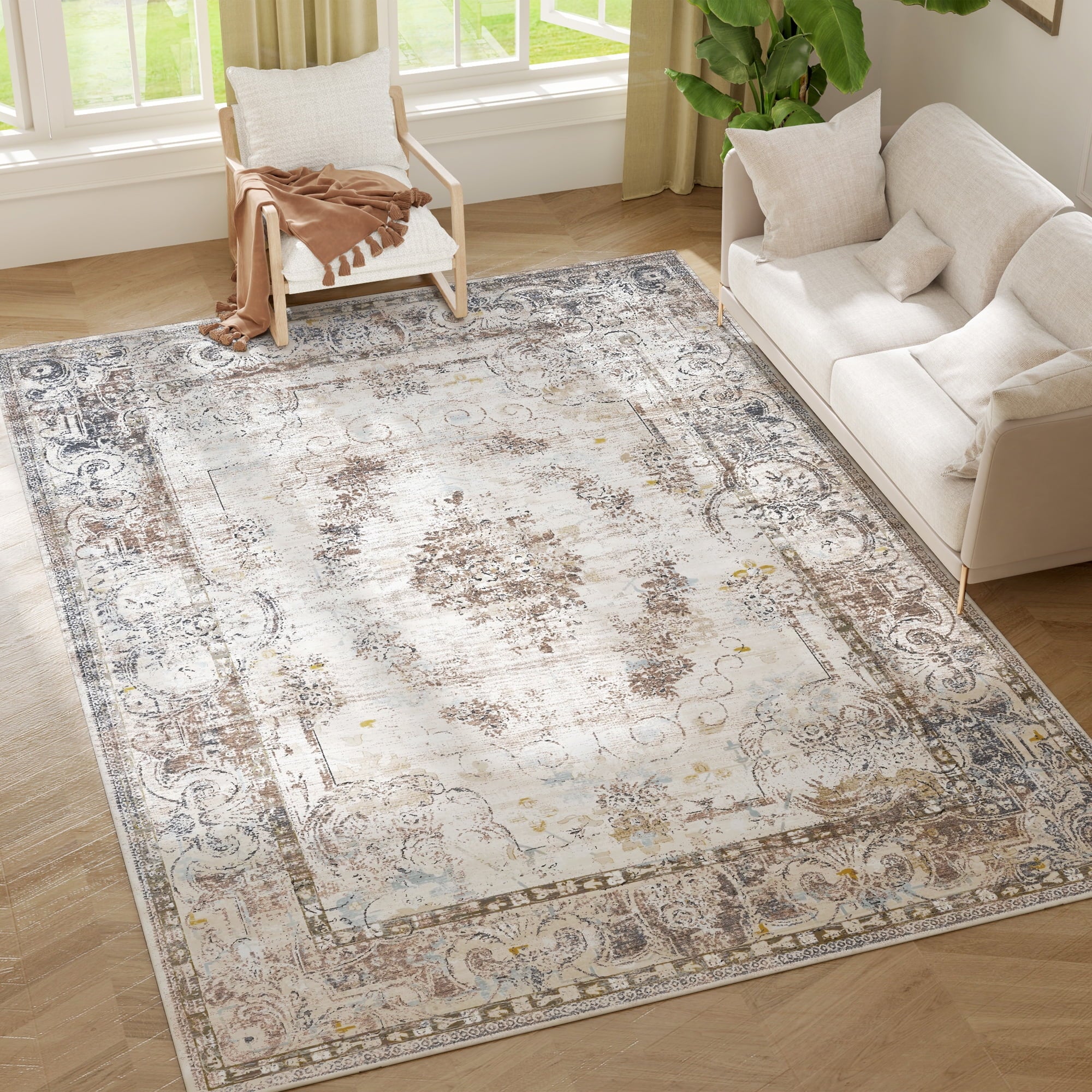 9' x 12' HOMCOM Boho Area Rug - Brown SHOWROOM ITEM
