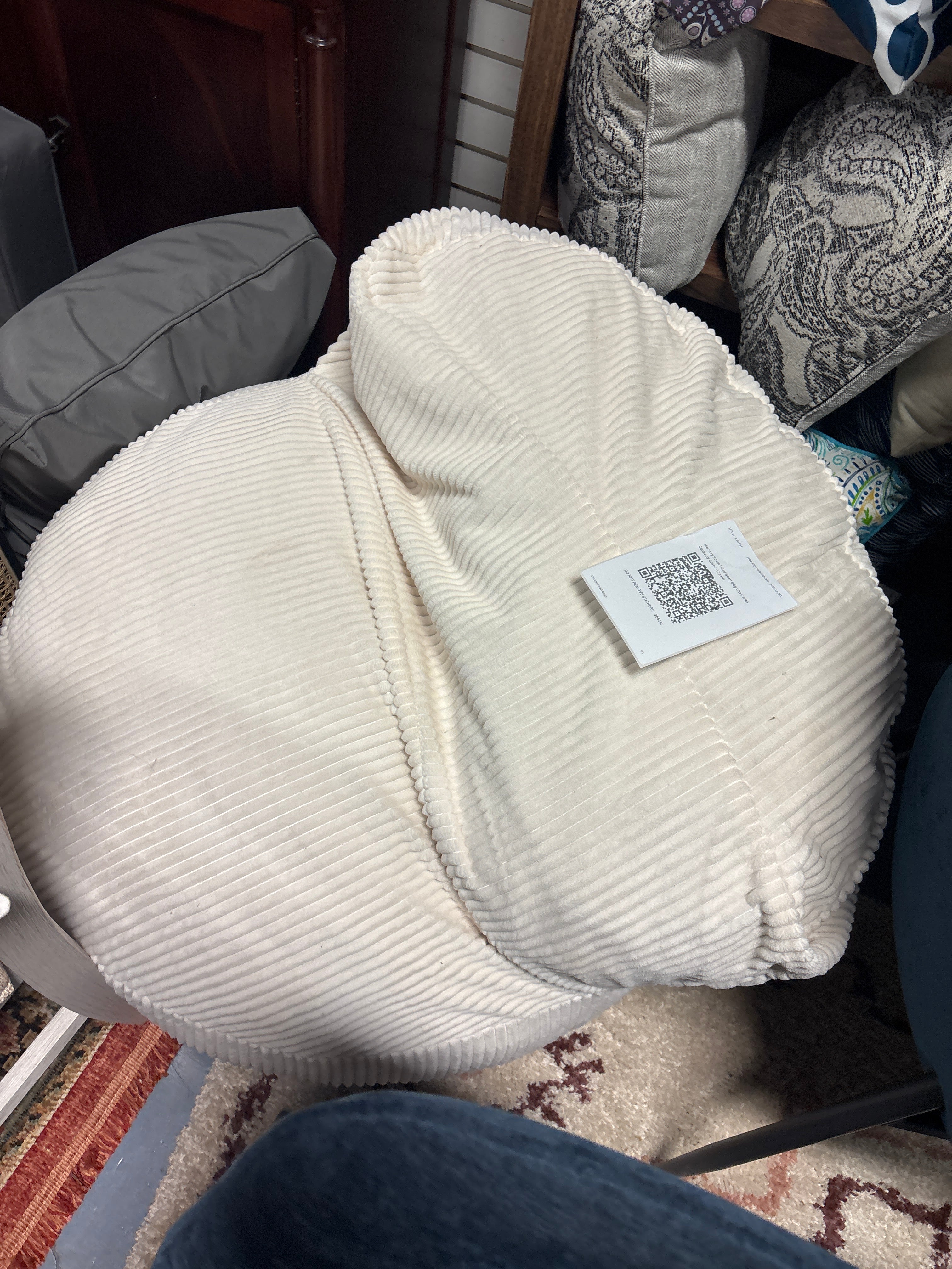 Memory Foam Filled Bean Bag Chair with Corduroy Cover - Cream SHOWROOM ITEM