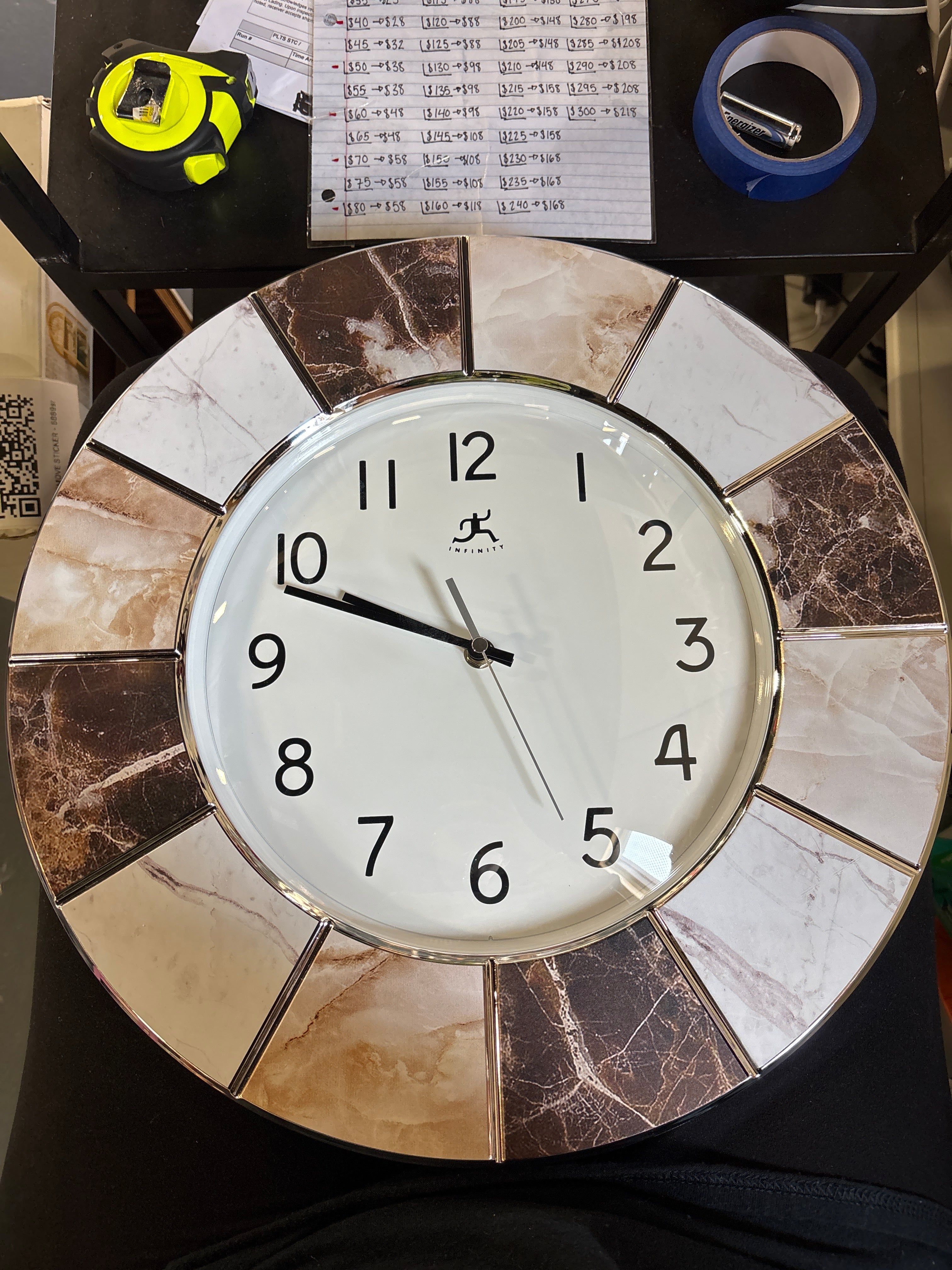 16" Marble Look Wall Clock - Silver SHOWROOM ITEM