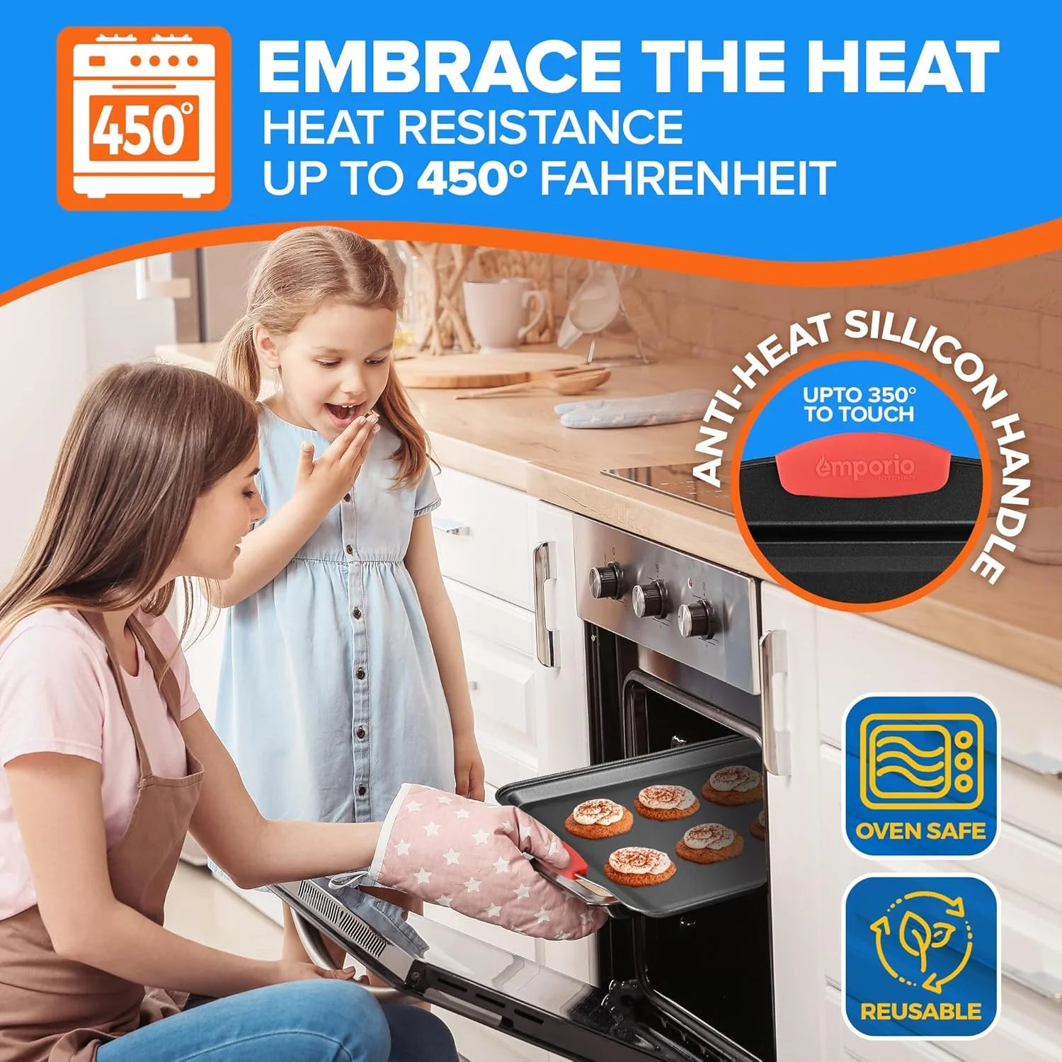 Baking Pan Set - Nonstick Coating, Carbon Steel with Red Silicone Handles, Set of 25 - Black