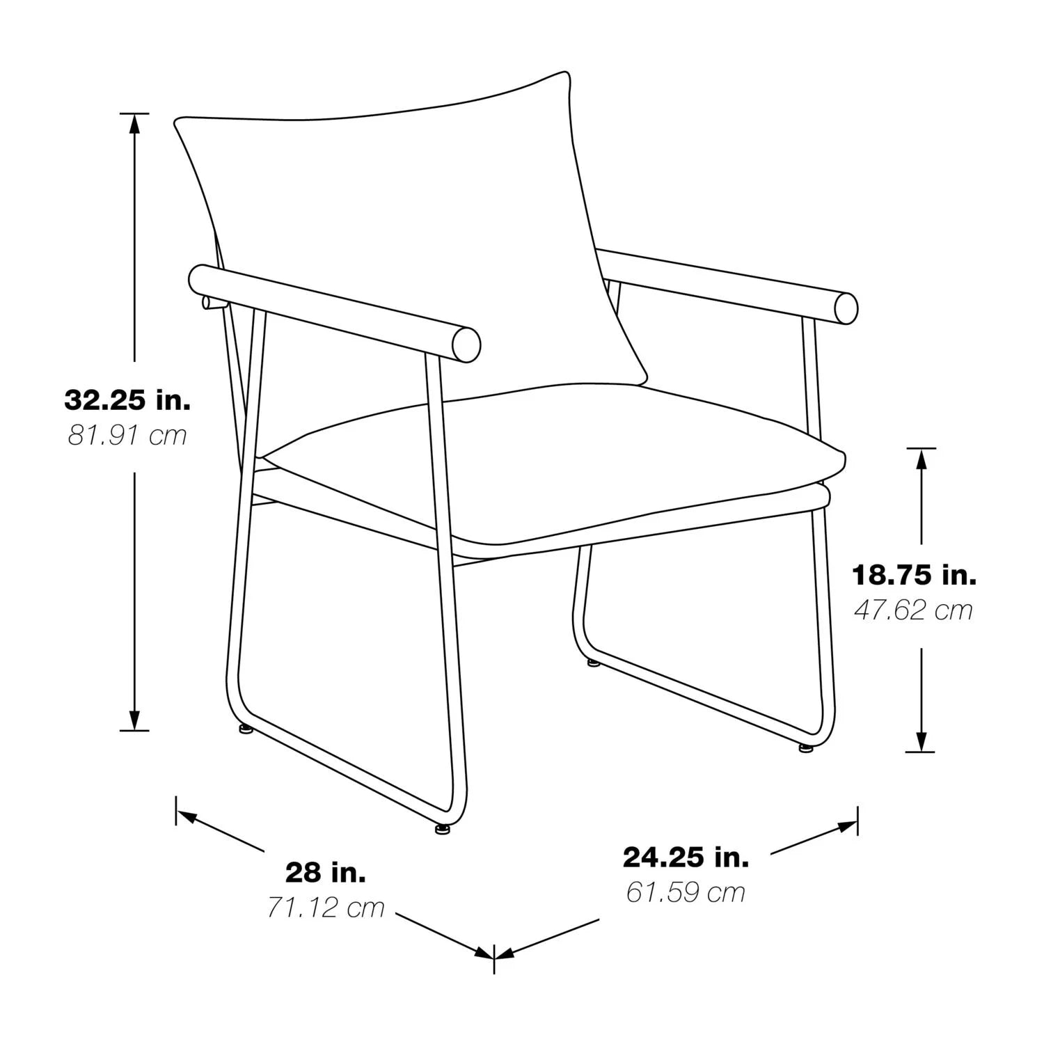 Dutton Armchair in Ivory Fabric with Natural Arms and Black Sled Base