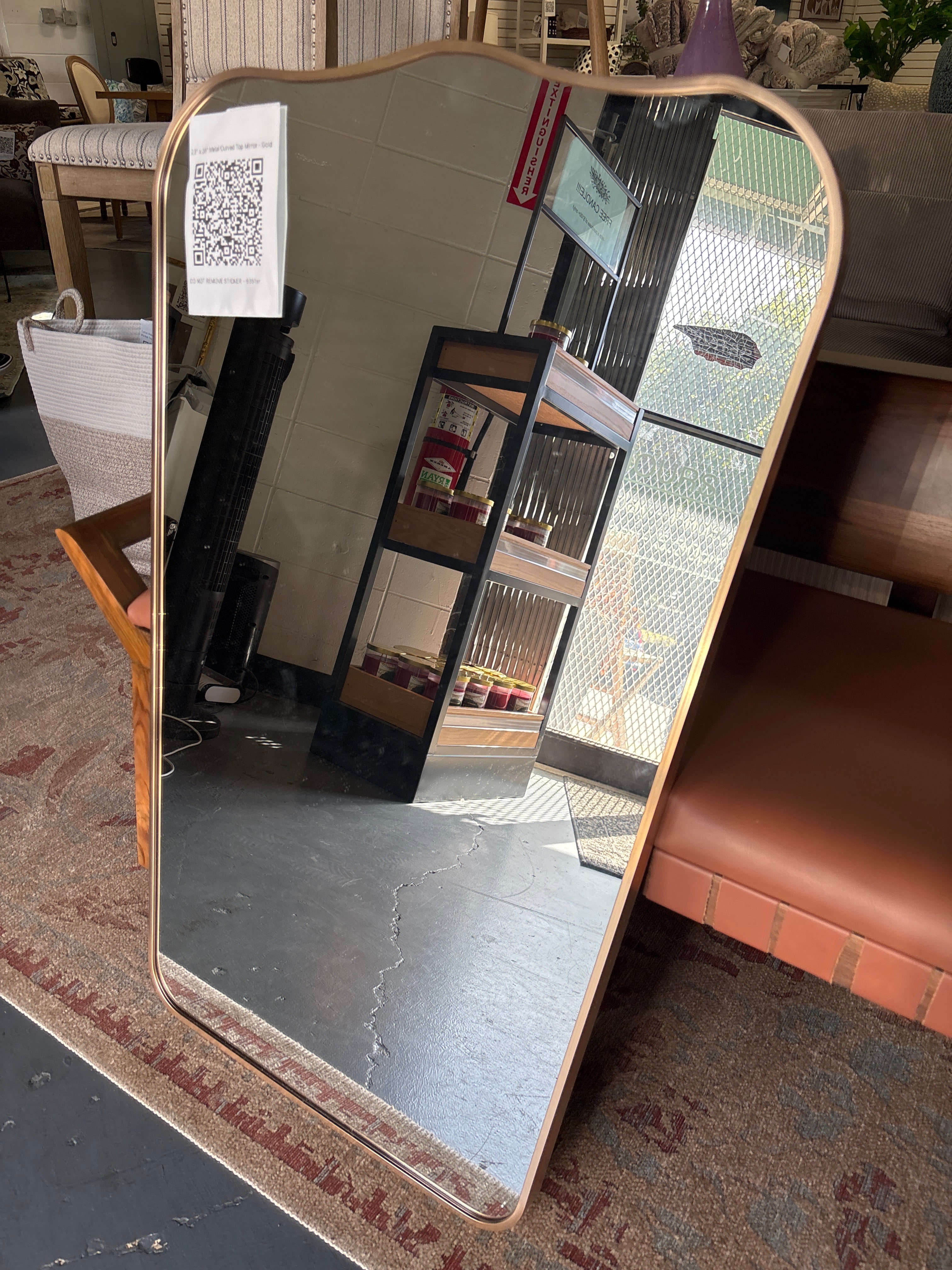 23" x 36" Metal Curved Top Mirror - Gold SHOWROOM ITEM