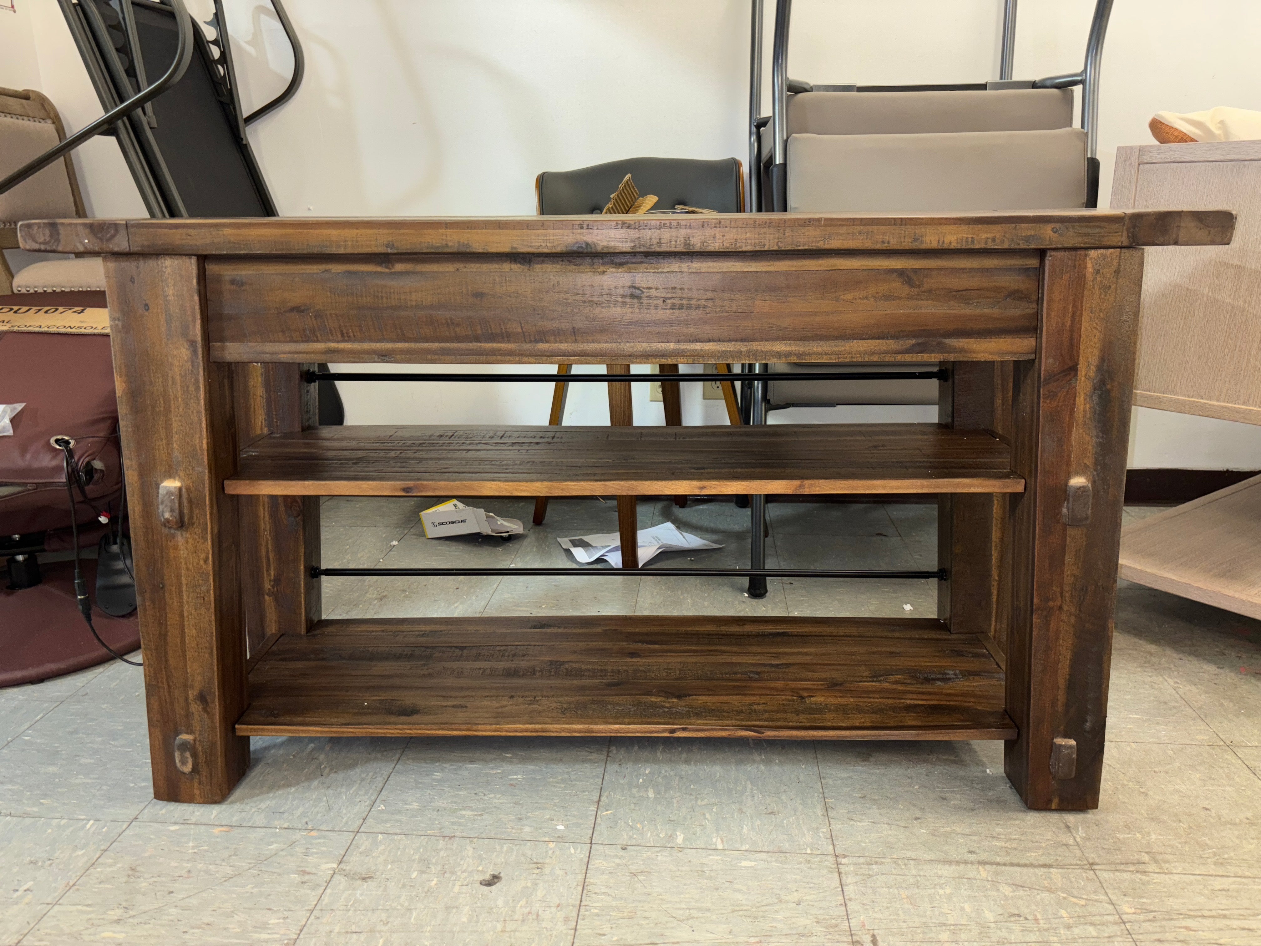 54" Durango Brown Standard Rectangle Wood Console Table with 2-Shelves SHOWROOM ITEM