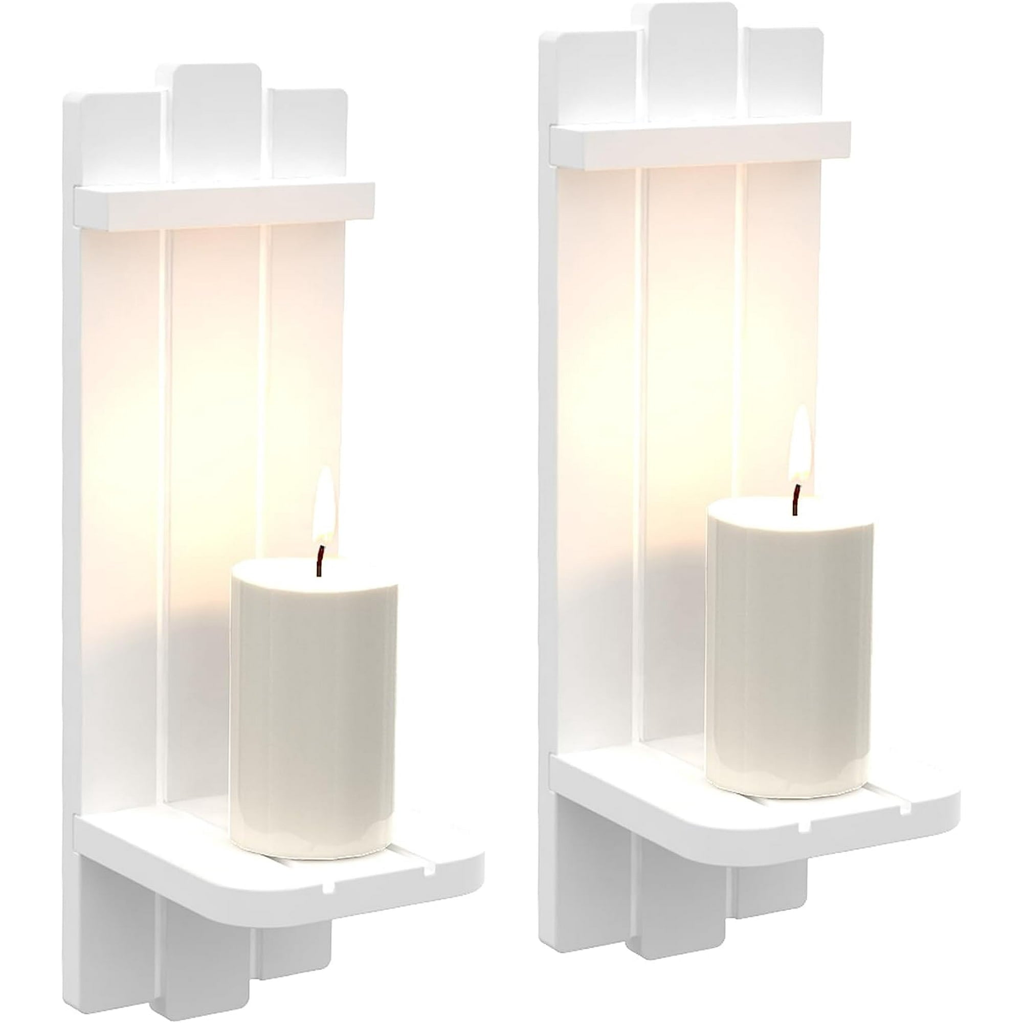 Sconces Set of 2, Large Candle Holder Rustic Shelf White Wall Decor