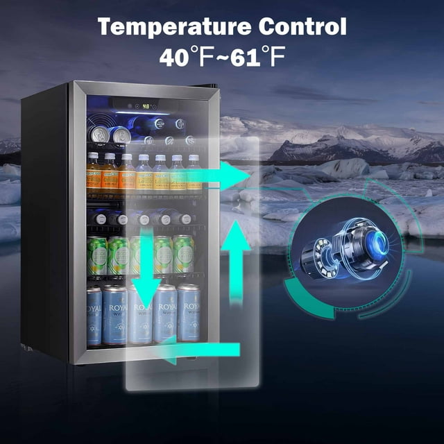 Beverage Refrigerator Cooler -120 Can Mini Fridge Glass Door for Soda Beer or Wine Constant Glass Door for Home/ Office/ Bar