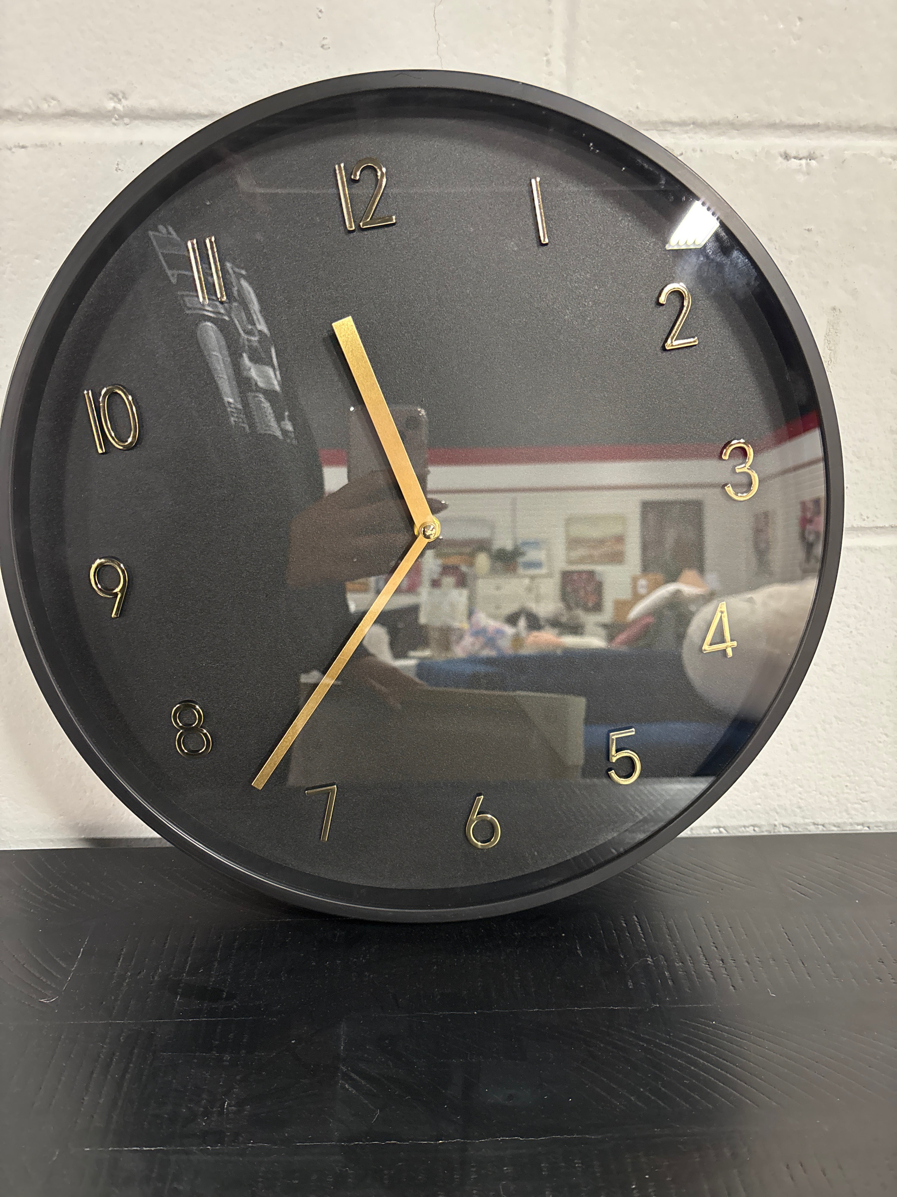 16" Luxe Wall Clock - Black/Brass SHOWROOM ITEM